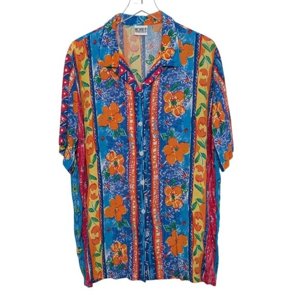 Vintage Koret Floral Stripe Shirt Womens Size XXL Colorful Hawaiian Tropical - Picture 1 of 8
